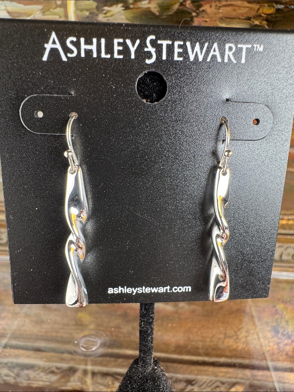 0644-Ashley Stewart Silver Twisted Drop Earrings - Shiny Metal Dangle